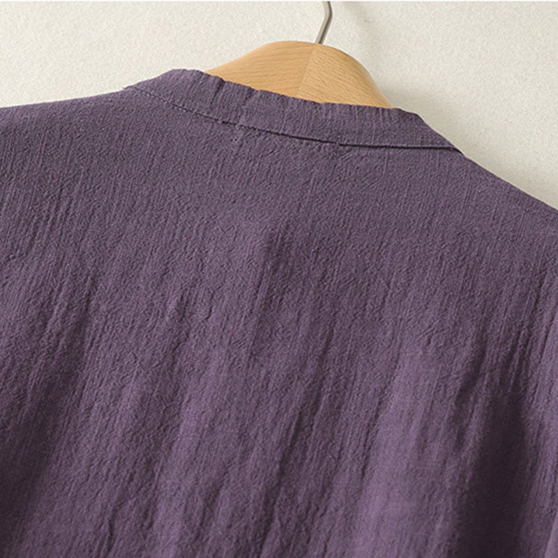 Buddha Stonesヴィンテージ プレーン フロッグボタン アシンメトリーデザイン 長袖 コットンリネン ミディドレス - image 9