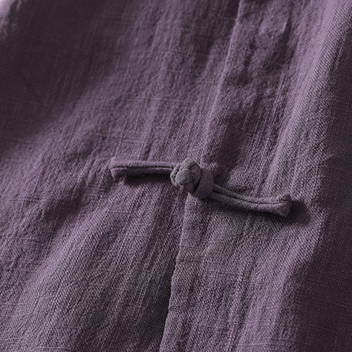 Buddha Stonesヴィンテージ プレーン フロッグボタン アシンメトリーデザイン 長袖 コットンリネン ミディドレス - image 10