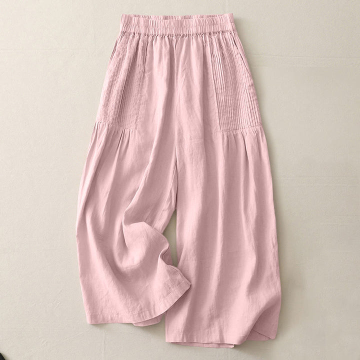 Buddha Stonesカジュアル 無地 タッカープリーツ 伸縮性 レディース ポリエステル ワイドレッグパンツ ポケット付き - ミスティローズ - US8-10，UK/AU12-14，EU40-42 (2XL) - image 0