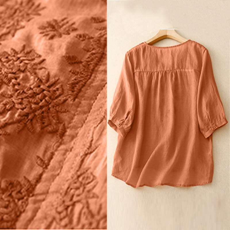 Buddha StonesVネックライン刺繍 レディース 半袖シャツ - image 10