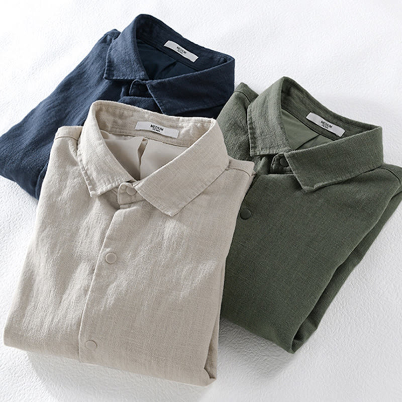 Buddha Stonesリブ編み 長袖デザイン メンズ コットンリネン ジャケットシャツ ポケット付き - image 17