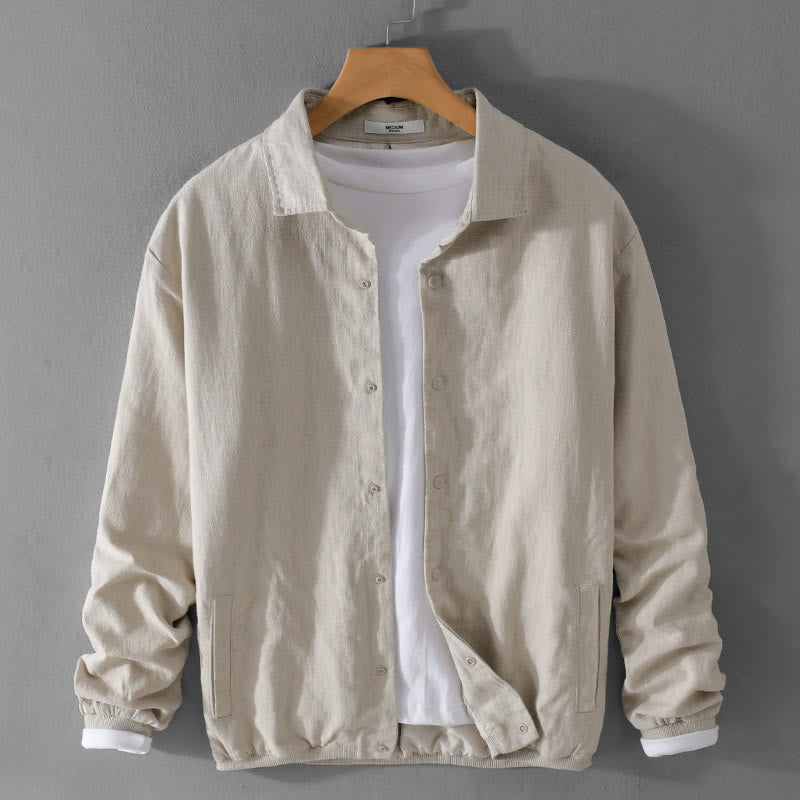 Buddha Stonesリブ編み 長袖デザイン メンズ コットンリネン ジャケットシャツ ポケット付き - リネン - US/UK/AU42、 EU52 (3XL) - image 0