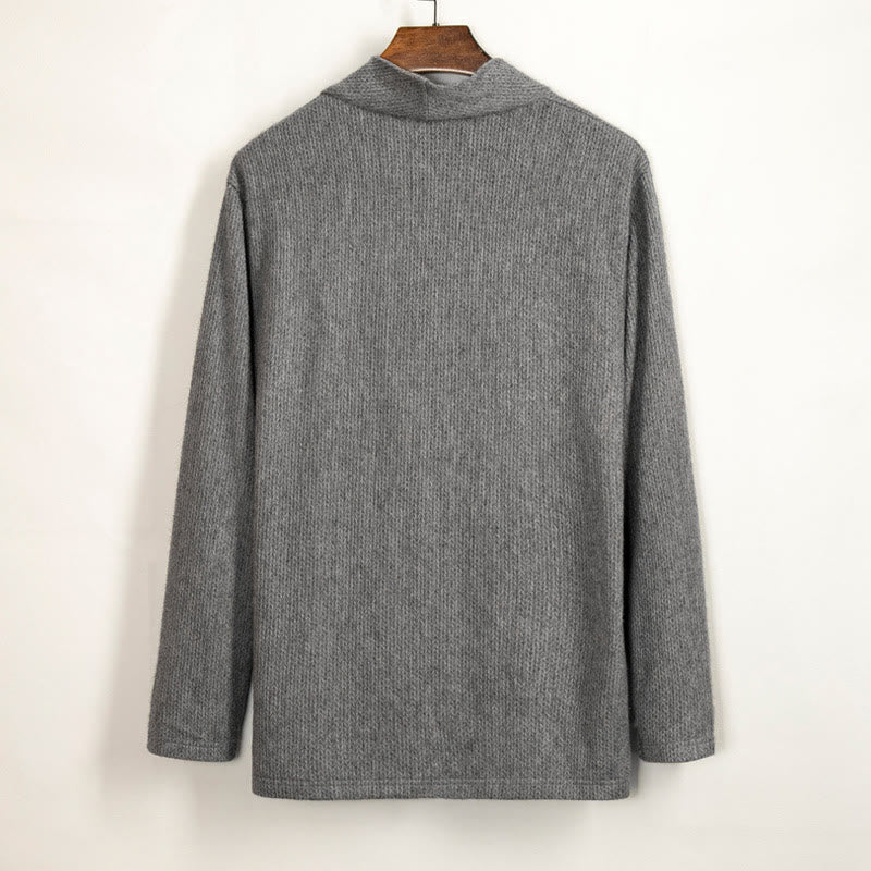 Buddha Stones無地 不規則な襟デザイン メンズ コットン 長袖 ジャケット シャツ - image 3