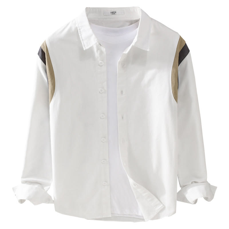 Buddha Stones春カラーコントラスト パッチワークデザイン 長袖 メンズ コットンシャツ 服 - image 6
