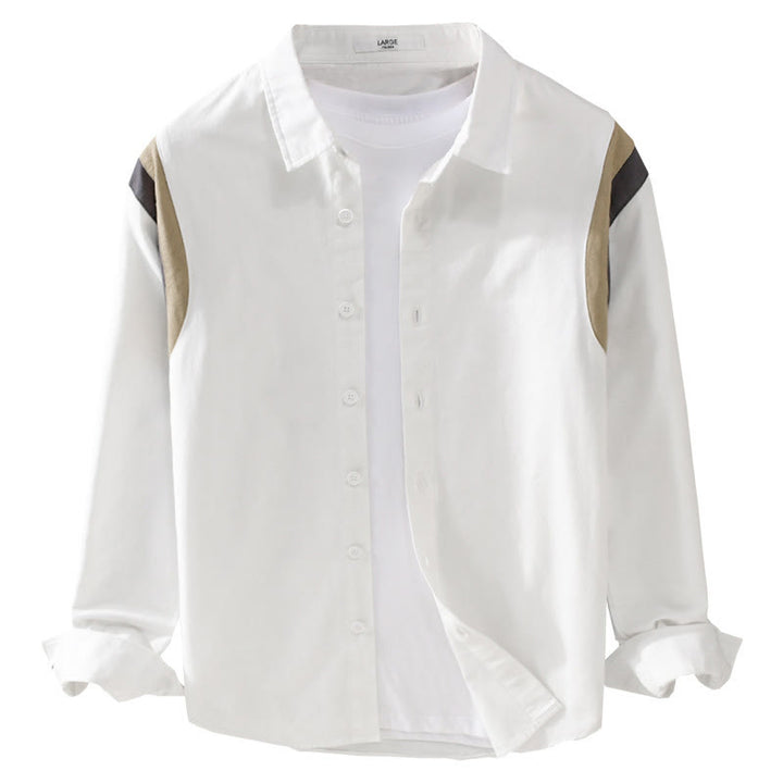 Buddha Stones春カラーコントラスト パッチワークデザイン 長袖 メンズ コットンシャツ 服 - image 6