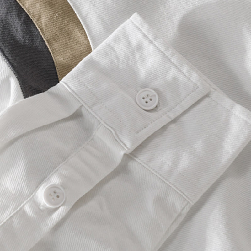 Buddha Stones春カラーコントラスト パッチワークデザイン 長袖 メンズ コットンシャツ 服 - image 4