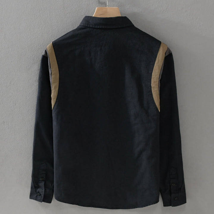 Buddha Stones春カラーコントラスト パッチワークデザイン 長袖 メンズ コットンシャツ 服 - image 8
