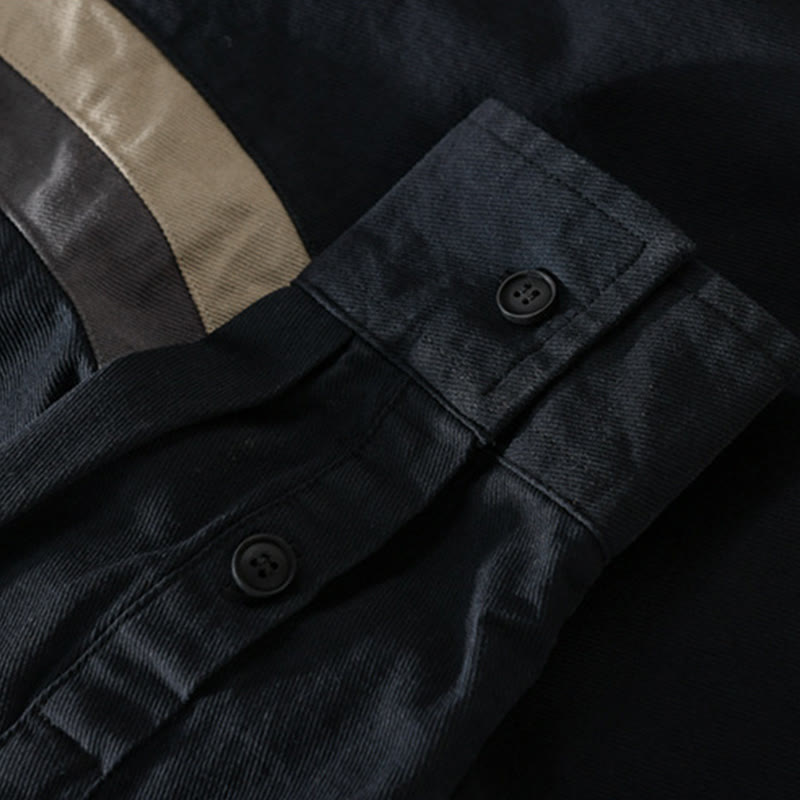 Buddha Stones春カラーコントラスト パッチワークデザイン 長袖 メンズ コットンシャツ 服 - image 11