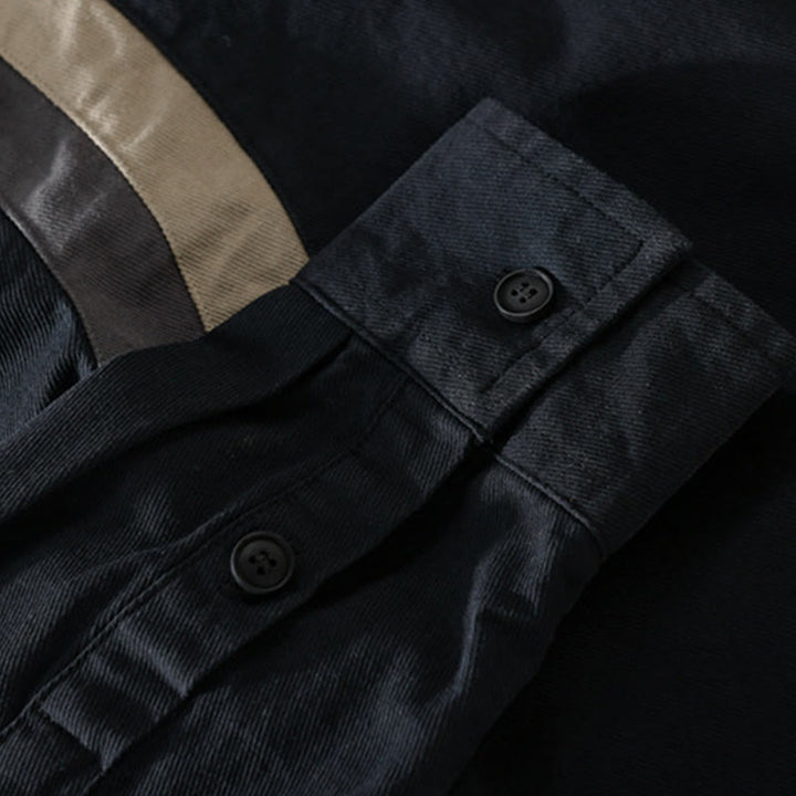 Buddha Stones春カラーコントラスト パッチワークデザイン 長袖 メンズ コットンシャツ 服 - image 11