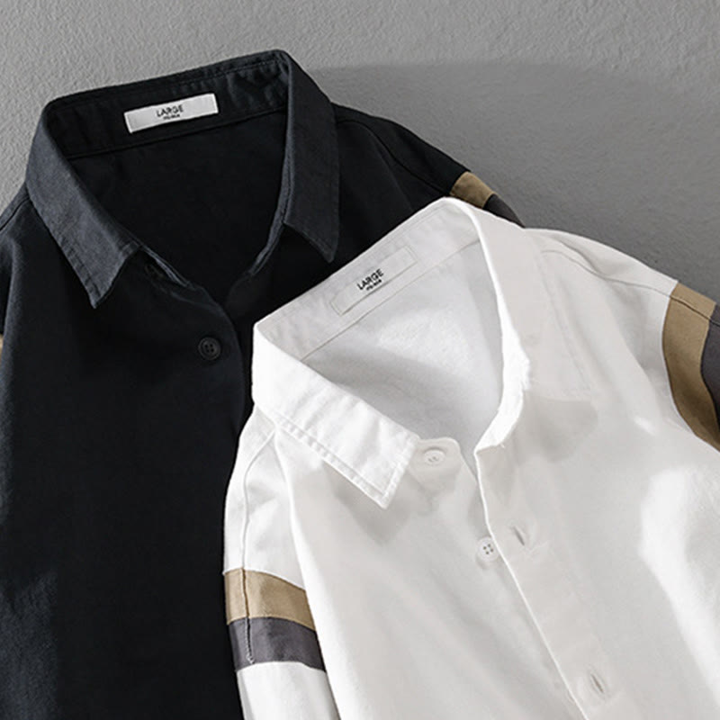 Buddha Stones春カラーコントラスト パッチワークデザイン 長袖 メンズ コットンシャツ 服 - image 13