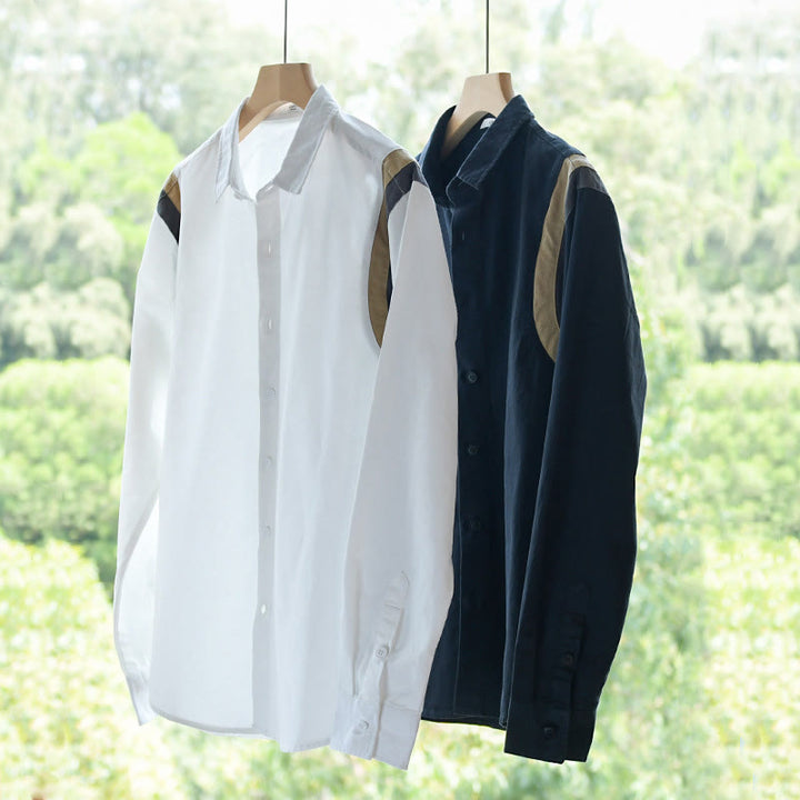 Buddha Stones春カラーコントラスト パッチワークデザイン 長袖 メンズ コットンシャツ 服 - image 15