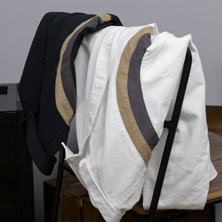 Buddha Stones春カラーコントラスト パッチワークデザイン 長袖 メンズ コットンシャツ 服 - image 14