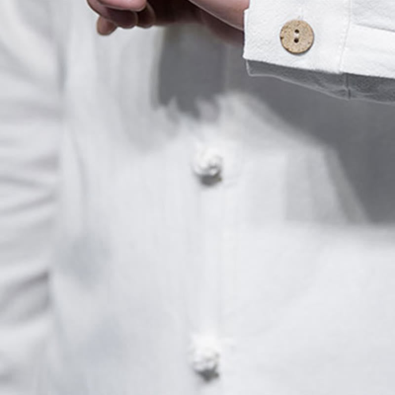 Buddha Stonesシンプル 唐装 無地 中国風 カエルボタン メンズ コットン 長袖 ジャケット シャツ - image 21