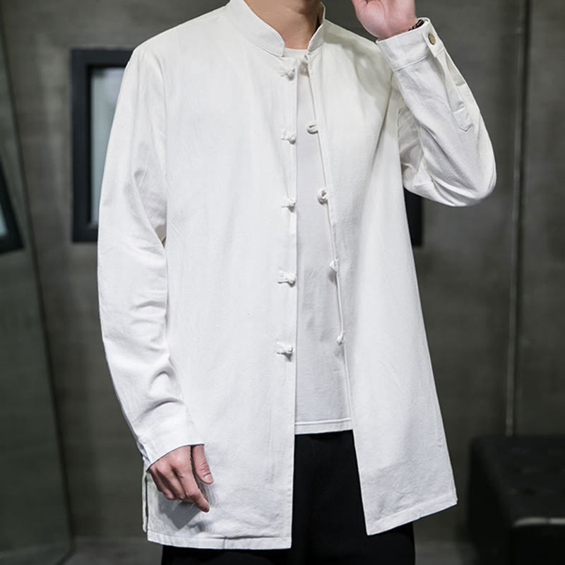 Buddha Stonesシンプル 唐装 無地 中国風 カエルボタン メンズ コットン 長袖 ジャケット シャツ - image 19