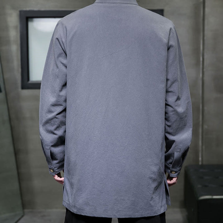 Buddha Stonesシンプル 唐装 無地 中国風 カエルボタン メンズ コットン 長袖 ジャケット シャツ - image 6