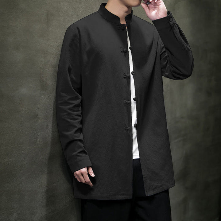 Buddha Stonesシンプル 唐装 無地 中国風 カエルボタン メンズ コットン 長袖 ジャケット シャツ - image 24