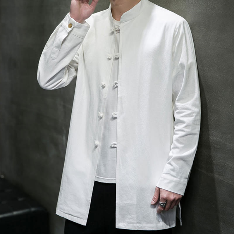 Buddha Stonesシンプル 唐装 無地 中国風 カエルボタン メンズ コットン 長袖 ジャケット シャツ - image 16