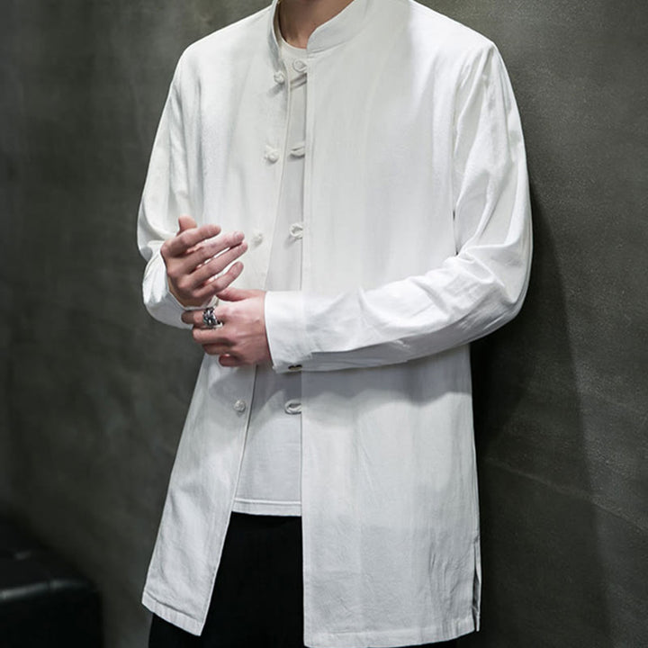 Buddha Stonesシンプル 唐装 無地 中国風 カエルボタン メンズ コットン 長袖 ジャケット シャツ - image 15