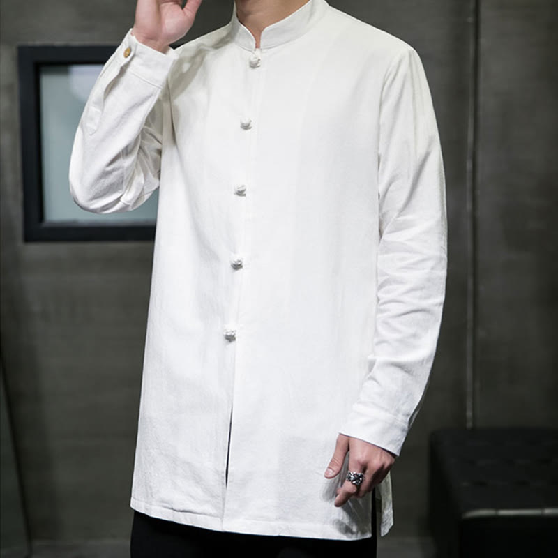 Buddha Stonesシンプル 唐装 無地 中国風 カエルボタン メンズ コットン 長袖 ジャケット シャツ - image 18