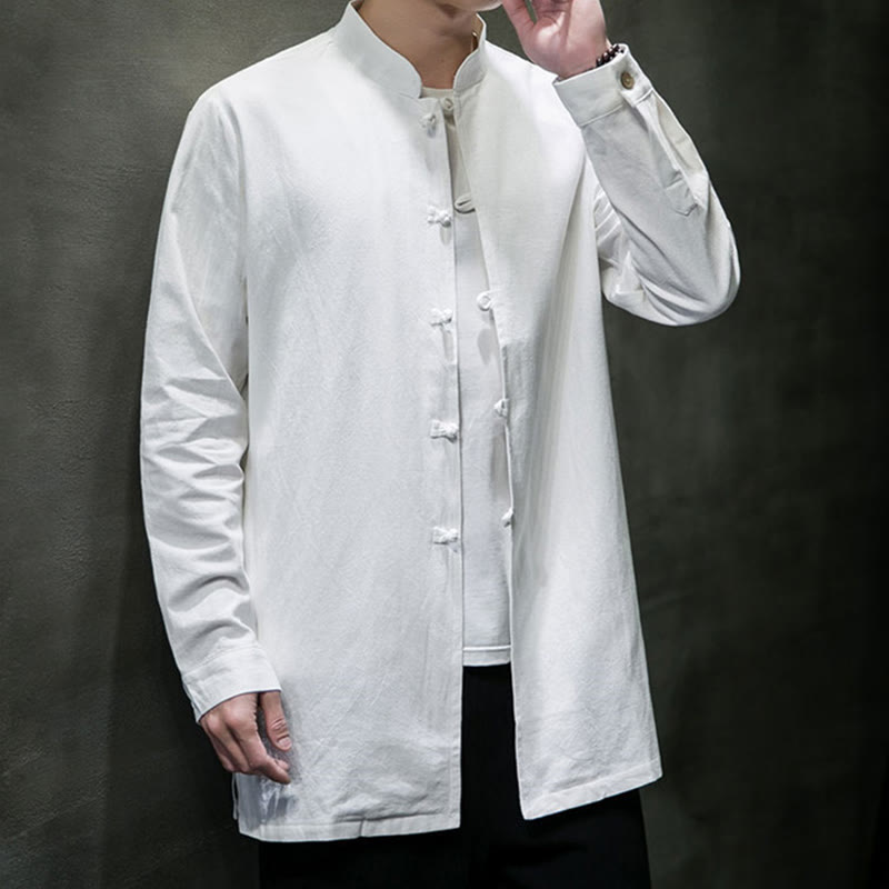 Buddha Stonesシンプル 唐装 無地 中国風 カエルボタン メンズ コットン 長袖 ジャケット シャツ - image 17