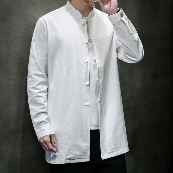 Buddha Stonesシンプル 唐装 無地 中国風 カエルボタン メンズ コットン 長袖 ジャケット シャツ - image 17