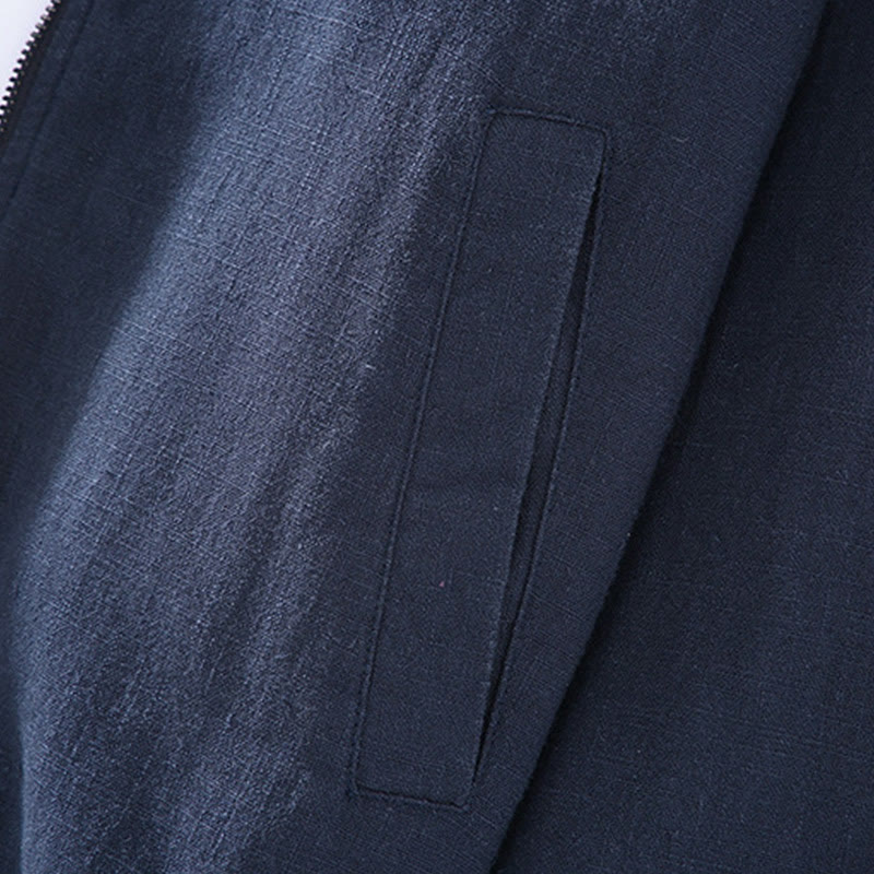 Buddha Stones冬用ジッパーデザイン スタンドカラー メンズ コットンリネン 長袖ジャケット ポケット付き - image 8