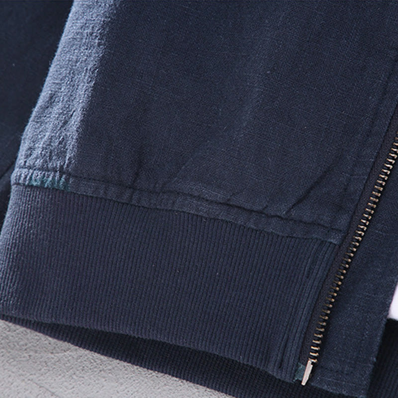 Buddha Stones冬用ジッパーデザイン スタンドカラー メンズ コットンリネン 長袖ジャケット ポケット付き - image 10