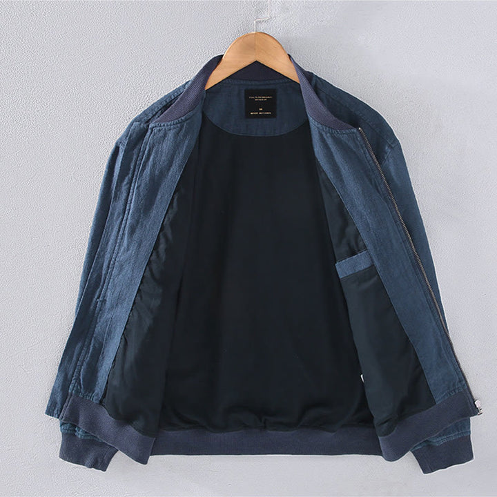 Buddha Stones冬用ジッパーデザイン スタンドカラー メンズ コットンリネン 長袖ジャケット ポケット付き - image 2