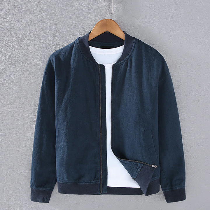 Buddha Stones冬用ジッパーデザイン スタンドカラー メンズ コットンリネン 長袖ジャケット ポケット付き - 海軍 - US/UK/AU42、 EU52 (3XL) - image 1