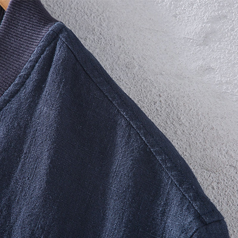 Buddha Stones冬用ジッパーデザイン スタンドカラー メンズ コットンリネン 長袖ジャケット ポケット付き - image 6