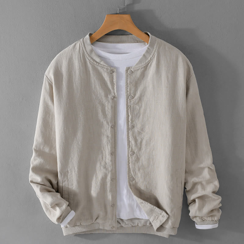 Buddha Stones無地リブ裾長袖メンズコットンリネンシャツ（ポケット付き）  - リネン - US/UK/AU42、 EU52 (3XL) - image 3