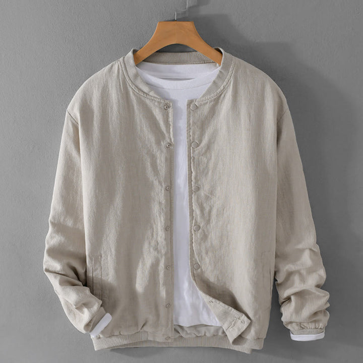 Buddha Stones無地リブ裾長袖メンズコットンリネンシャツ（ポケット付き）  - リネン - US/UK/AU42、 EU52 (3XL) - image 3