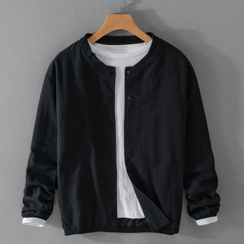 Buddha Stones無地リブ裾長袖メンズコットンリネンシャツ（ポケット付き）  - 黒 - US/UK/AU42、 EU52 (3XL) - image 14