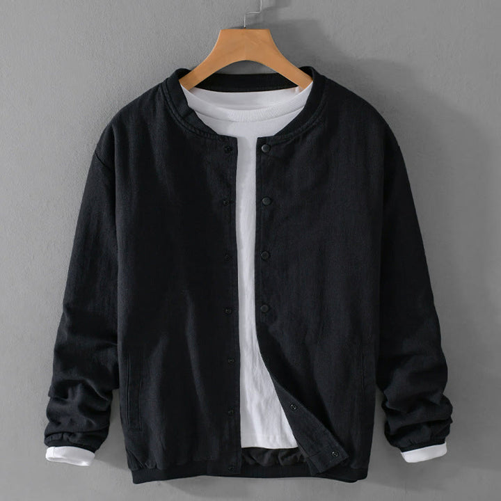 Buddha Stones無地リブ裾長袖メンズコットンリネンシャツ（ポケット付き）  - 黒 - US/UK/AU42、 EU52 (3XL) - image 14