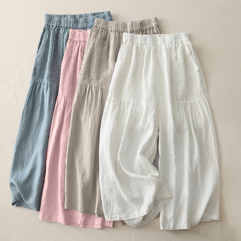Buddha Stonesカジュアル 無地 タッカープリーツ 伸縮性 レディース ポリエステル ワイドレッグパンツ ポケット付き - image 20