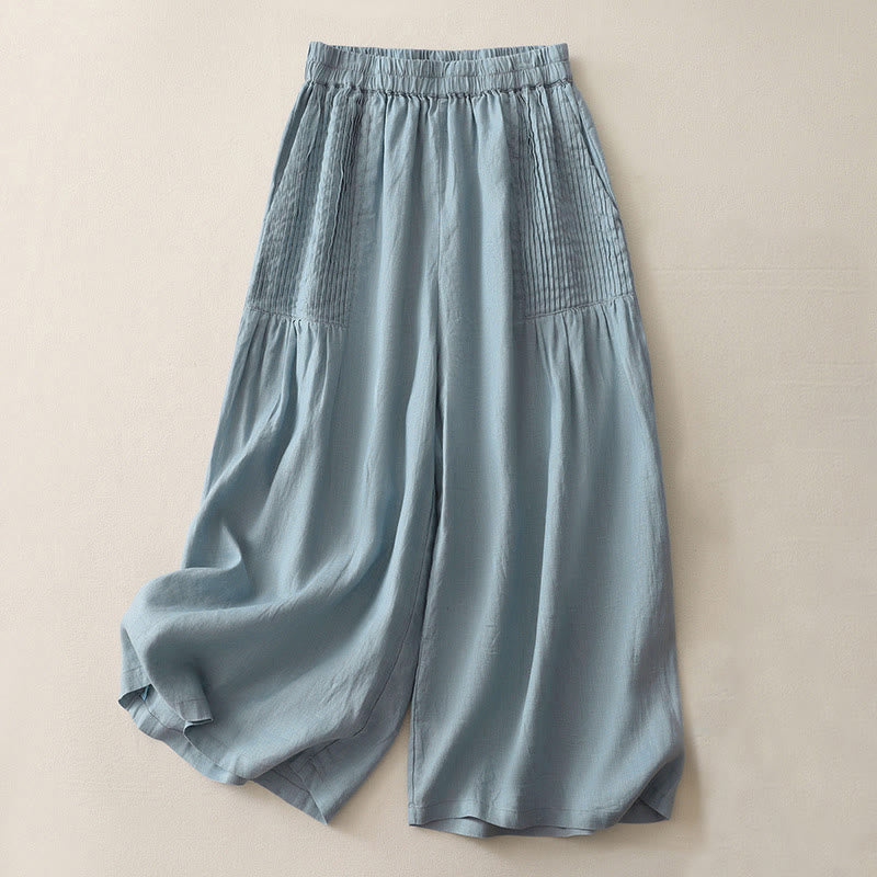Buddha Stonesカジュアル 無地 タッカープリーツ 伸縮性 レディース ポリエステル ワイドレッグパンツ ポケット付き - ライトスカイブルー - US8-10，UK/AU12-14，EU40-42 (2XL) - image 17