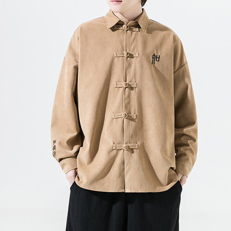 Buddha Stones刺繍中国風カエルボタンデザイン唐装メンズコットン長袖ジャケットシャツ - image 14