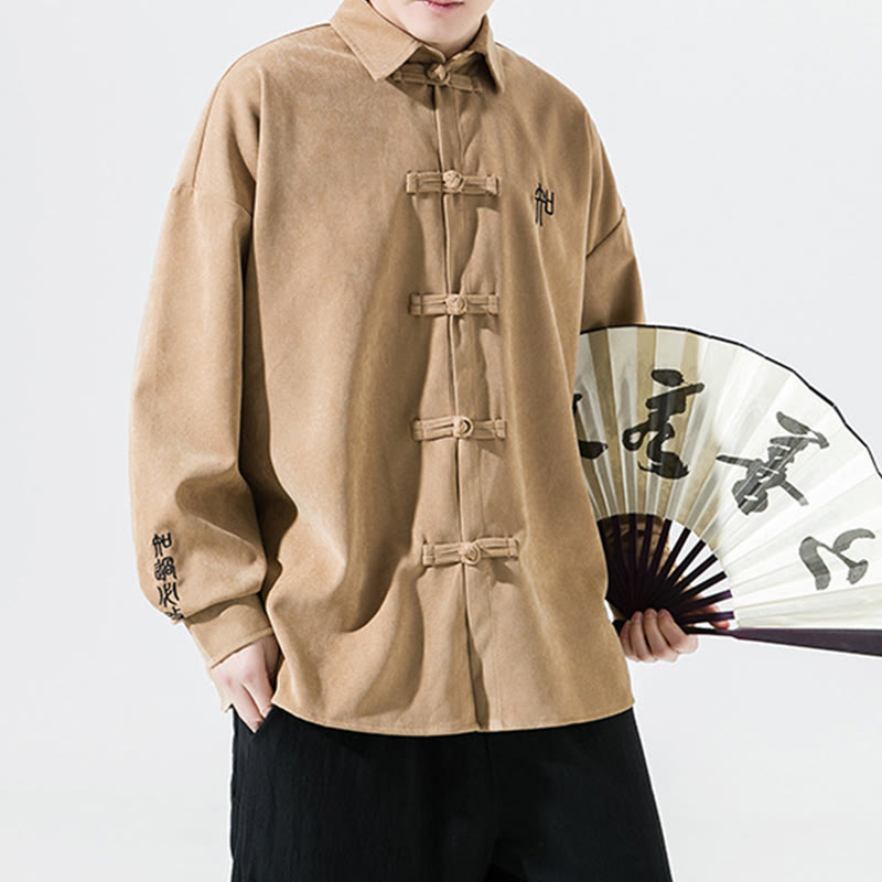 Buddha Stones刺繍中国風カエルボタンデザイン唐装メンズコットン長袖ジャケットシャツ - image 13