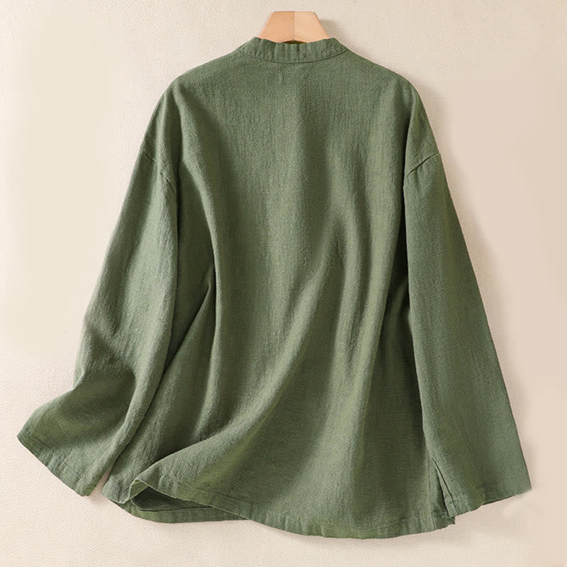 Buddha Stonesカジュアルボタンクルーネックコットンレディース長袖シャツ（ポケット付き） - image 1