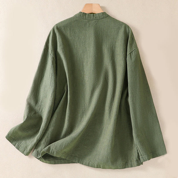 Buddha Stonesカジュアルボタンクルーネックコットンレディース長袖シャツ（ポケット付き） - image 1