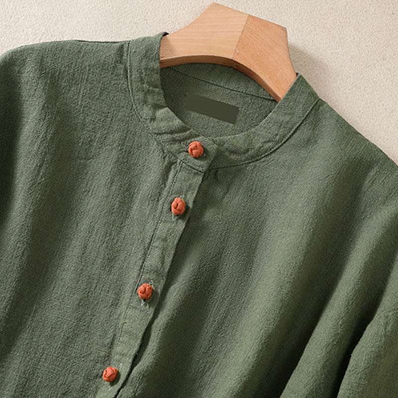 Buddha Stonesカジュアルボタンクルーネックコットンレディース長袖シャツ（ポケット付き） - image 5