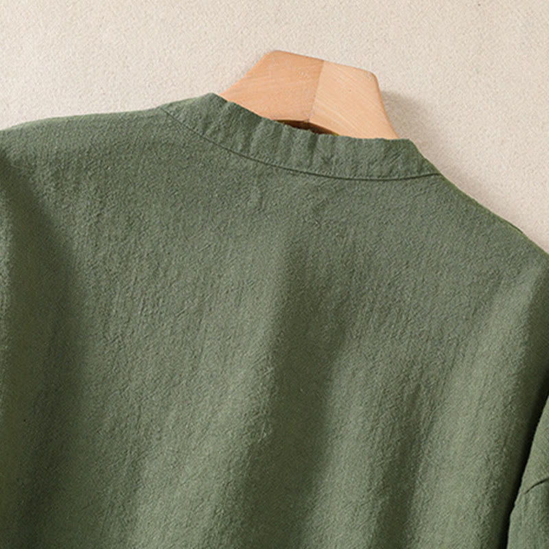 Buddha Stonesカジュアルボタンクルーネックコットンレディース長袖シャツ（ポケット付き） - image 7