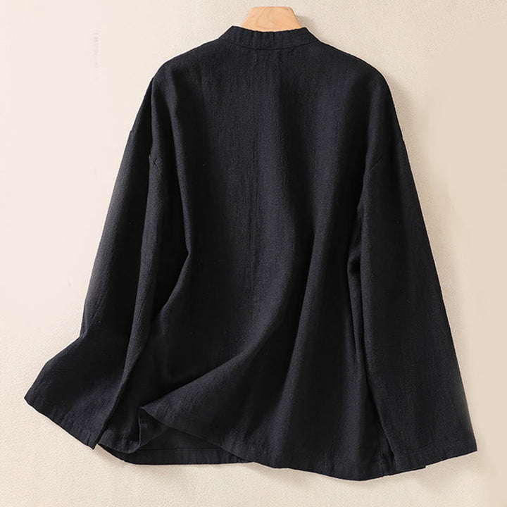 Buddha Stonesカジュアルボタンクルーネックコットンレディース長袖シャツ（ポケット付き） - image 10