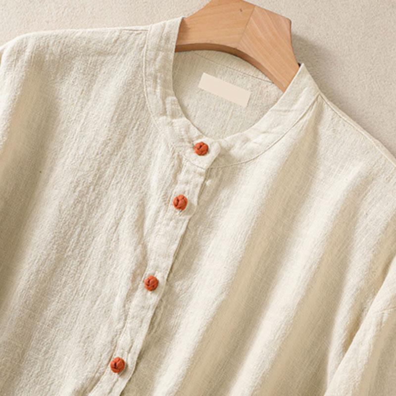 Buddha Stonesカジュアルボタンクルーネックコットンレディース長袖シャツ（ポケット付き） - image 23