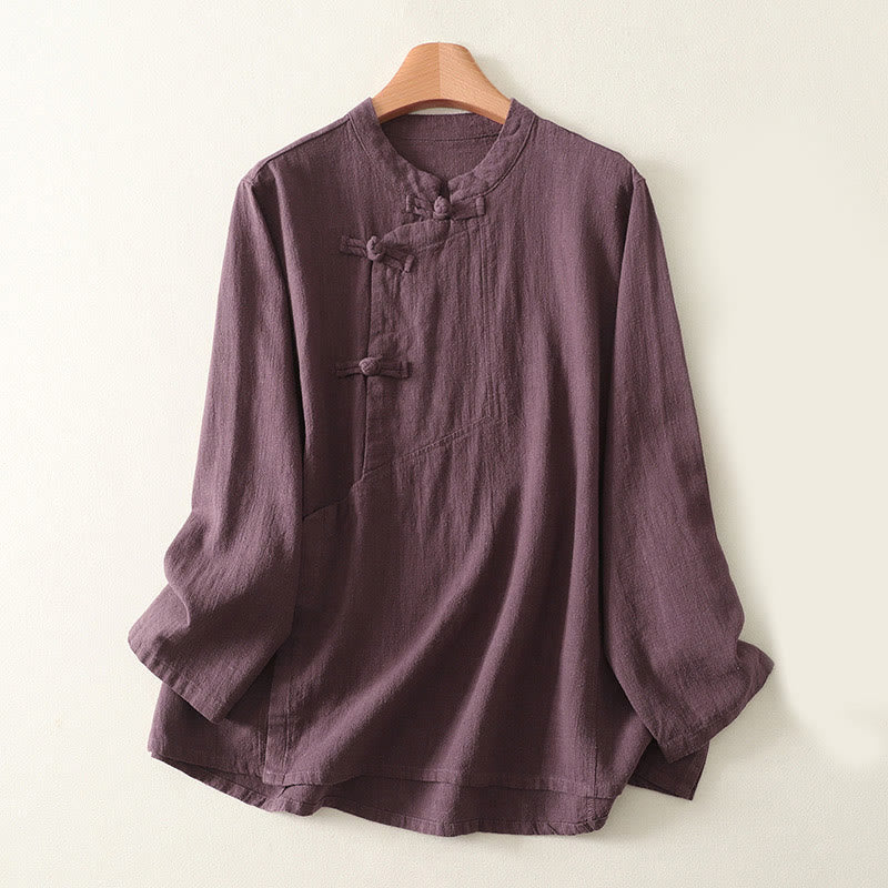Buddha Stonesカジュアル 無地 カエルボタン レディース 長袖シャツ - 紫 - US8-10，UK/AU12-14，EU40-42 (2XL) - image 1