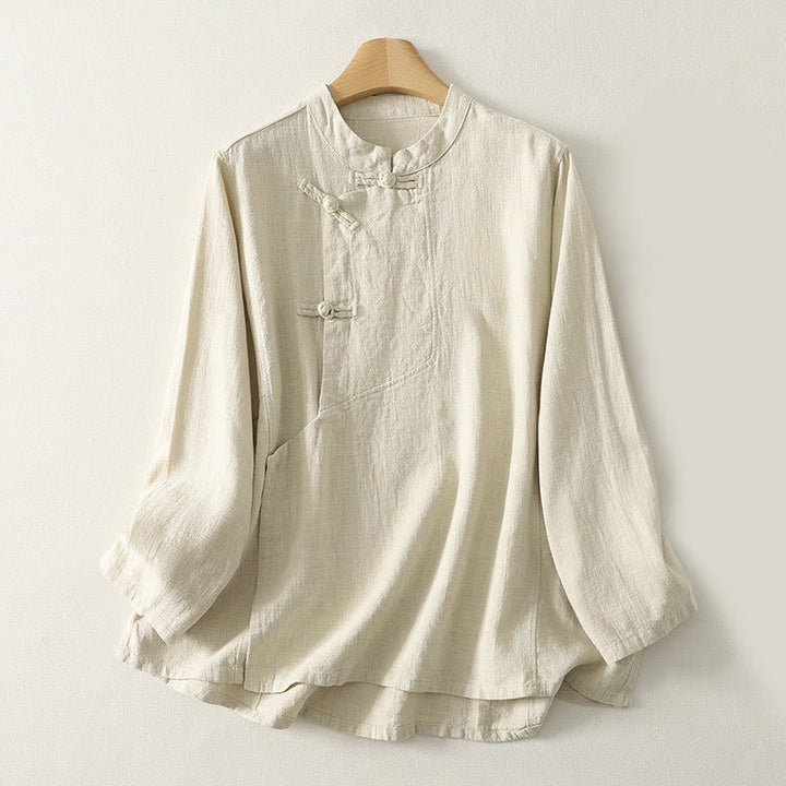 Buddha Stonesカジュアル 無地 カエルボタン レディース 長袖シャツ - ベージュ - US8-10，UK/AU12-14，EU40-42 (2XL) - image 6