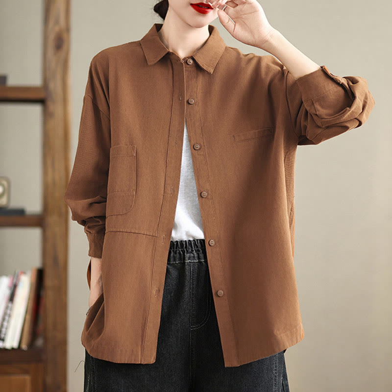 Buddha Stonesカジュアル 無地 長袖 コットン レディース シャツ ポケット付き - ペルー - US14、 UK/AU18、 EU46 (2XL) - image 12