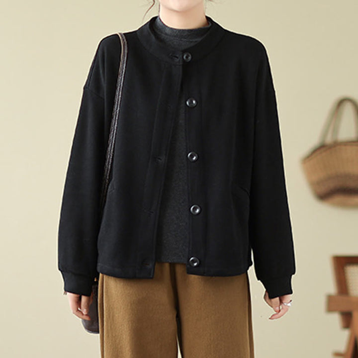 Buddha Stones無地 レディース コットン 長袖 ジャケット ポケット付き - image 1