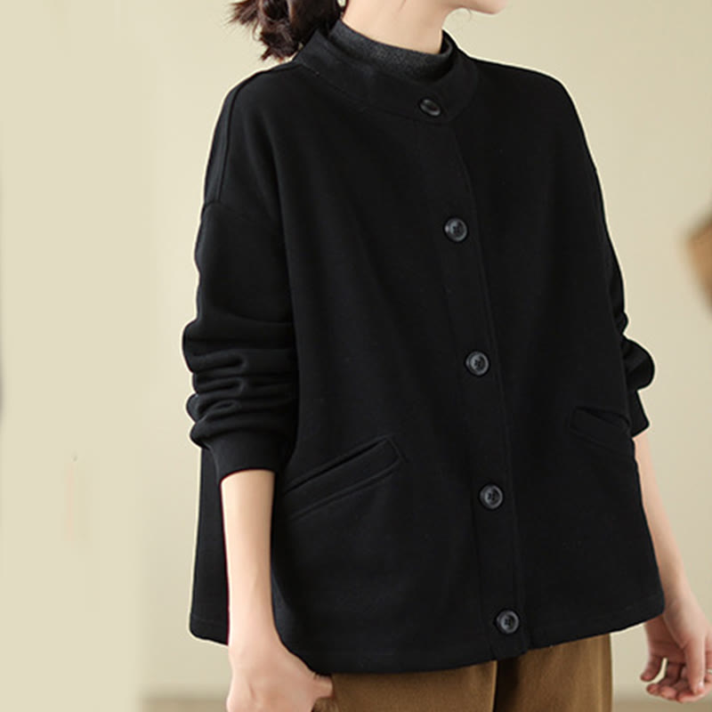 Buddha Stones無地 レディース コットン 長袖 ジャケット ポケット付き - image 3