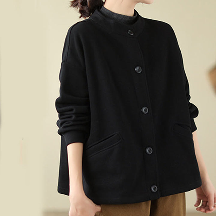 Buddha Stones無地 レディース コットン 長袖 ジャケット ポケット付き - image 3